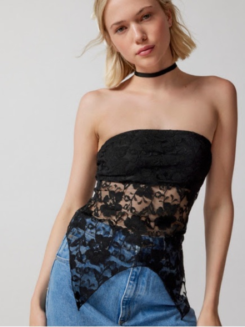 Urban Outfitters Black Lace Strapless Top